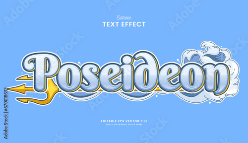 decorative water poseidon myth editable text effect vector design