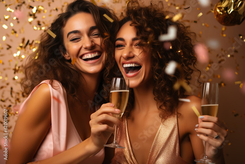 Attractive cheerful women celebrating new year and Christmas holidays