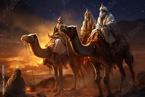 The three wise men on their camels, Reyes Magos concept photo