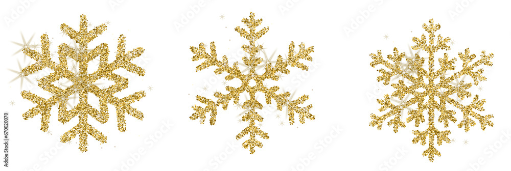 Set of Gold Glitter Snowflake Sparkling Set of Gold Glitter Snowflake Sparkling