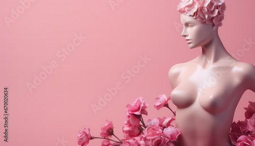 The concept of the fight against breast cancer - an antique statue in flowers © terra.incognita