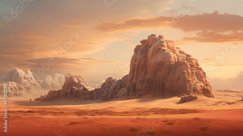 Transform the surreal beauty of deserts, with their endless dunes and unique rock formations, into an epic and highly detailed landscape that evokes a sense of otherworldly wonder.
