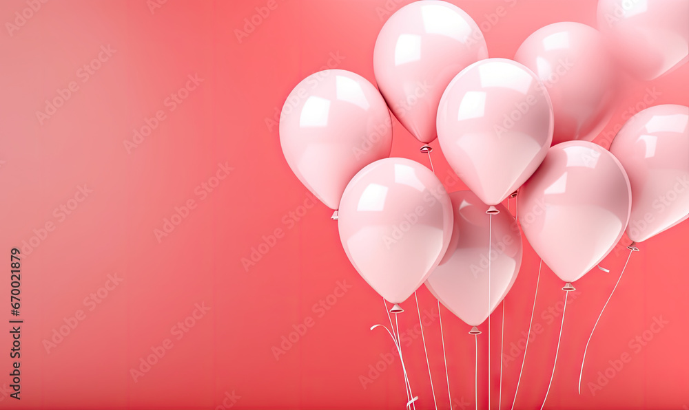Pastel balloons creating a joyful scene against a striking red backdrop.