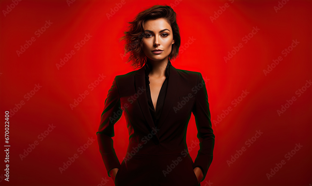Woman in black suit exudes confidence. Woman in black suit exudes confidence.