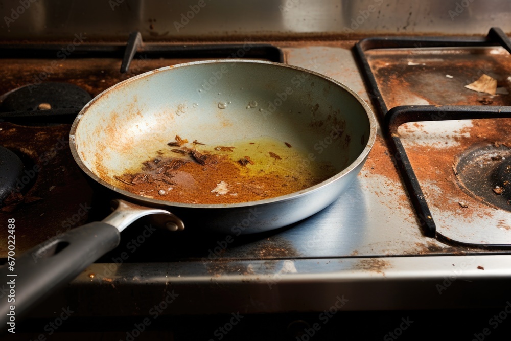 a frying pan left unattended on a stove a frying pan left unattended on a stove