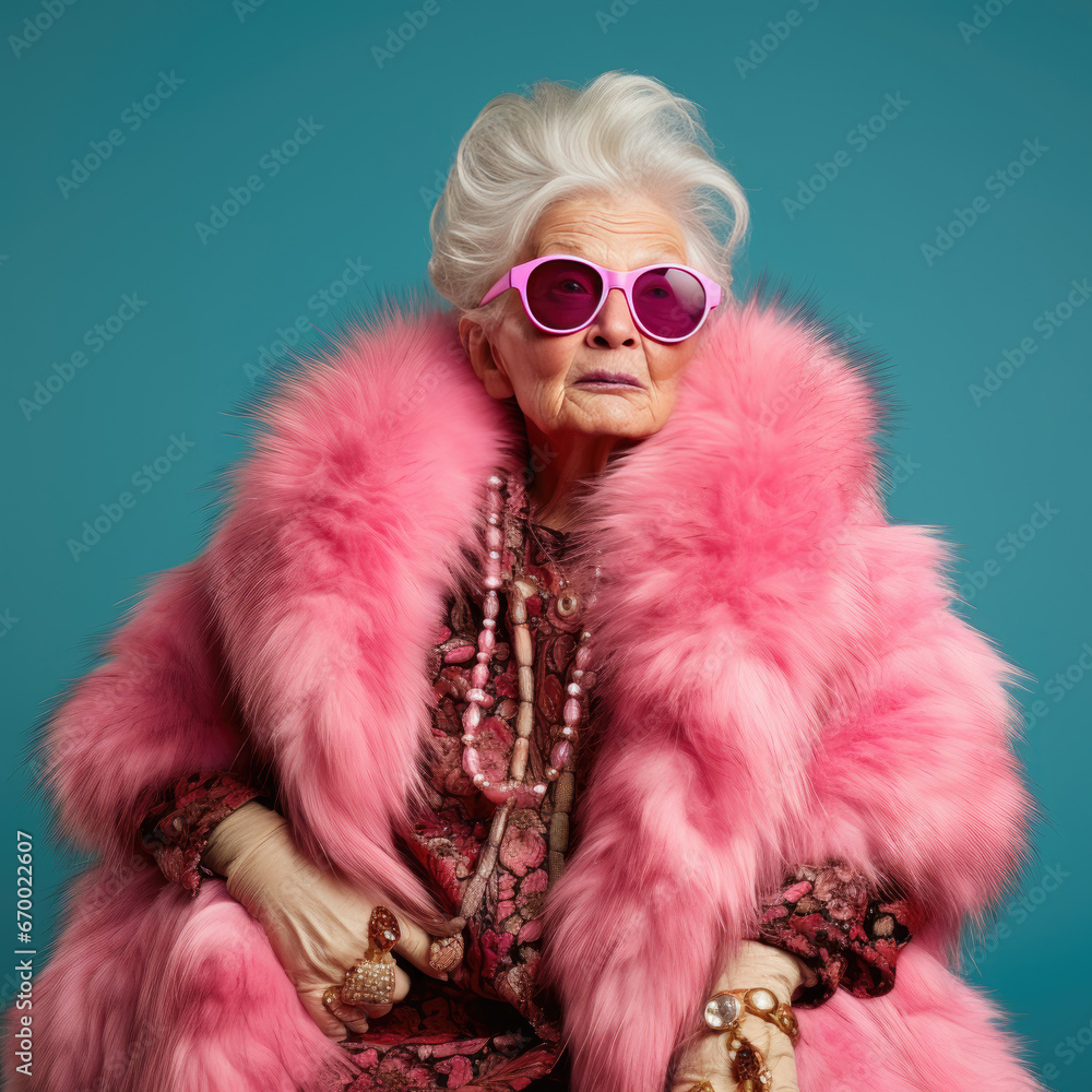 Stylish grandma in fur coa. Stylish grandma in fur coa.