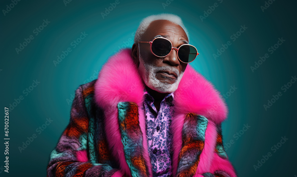 Stylish elderly black man in fur coat. Stylish elderly black man in fur coat.