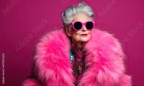 Stylish grandma in fur coa.