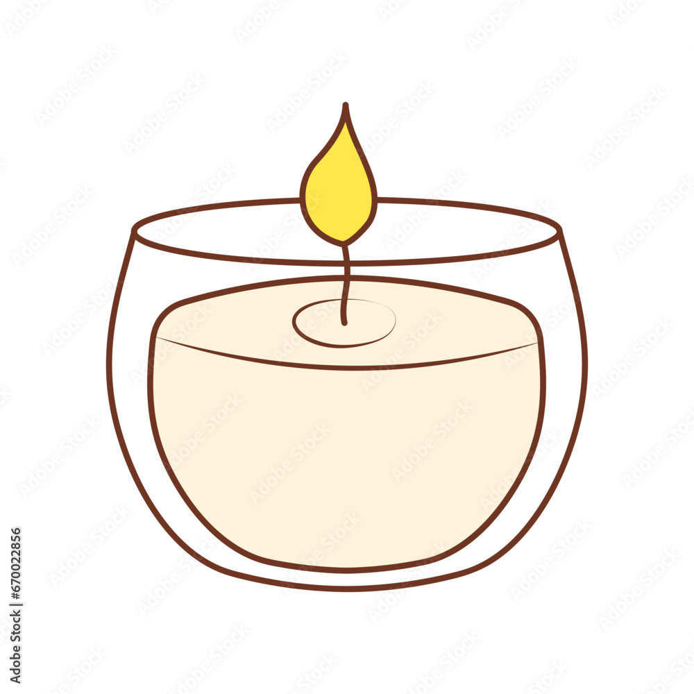 Burning aroma candle in a glass jar. Relax, aromatherapy, spa, anti-stress concept. Color doodle icon. Burning aroma candle in a glass jar. Relax, aromatherapy, spa, anti-stress concept. Color doodle icon.