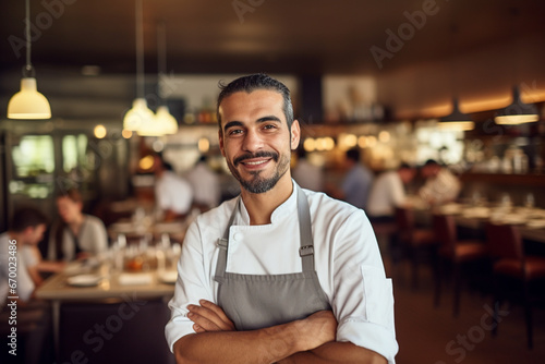 Portrait of a happy male chef working at a restaurant and looking at the camera smiling