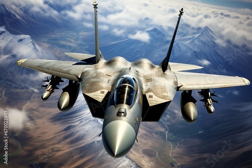 Bird's Eye View of Powerful Combat Military Fighter Jet