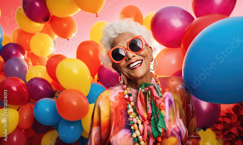 Elegant senior black woman radiates joy.