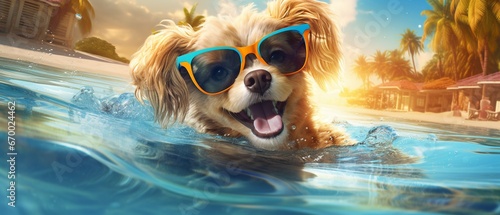 Adorable Pooch by the Pool with a Refreshing Drink