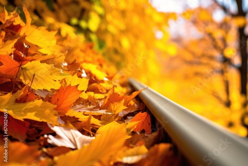 rain gutter filled with autumn leaves