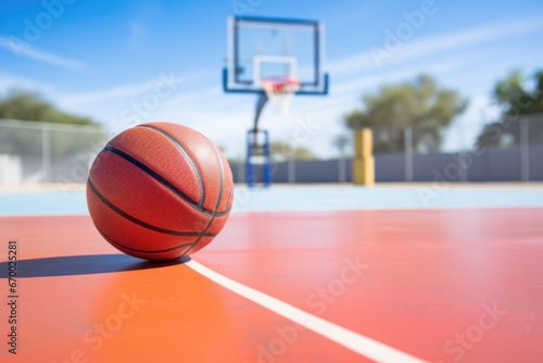 basketball bouncing on a clean outdoor court photo