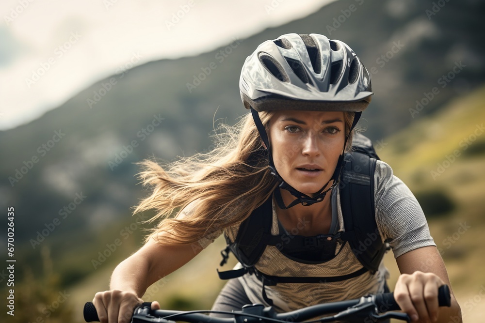 Close-Up: Woman Biking Through Summer Mountain Forest Close-Up: Woman Biking Through Summer Mountain Forest