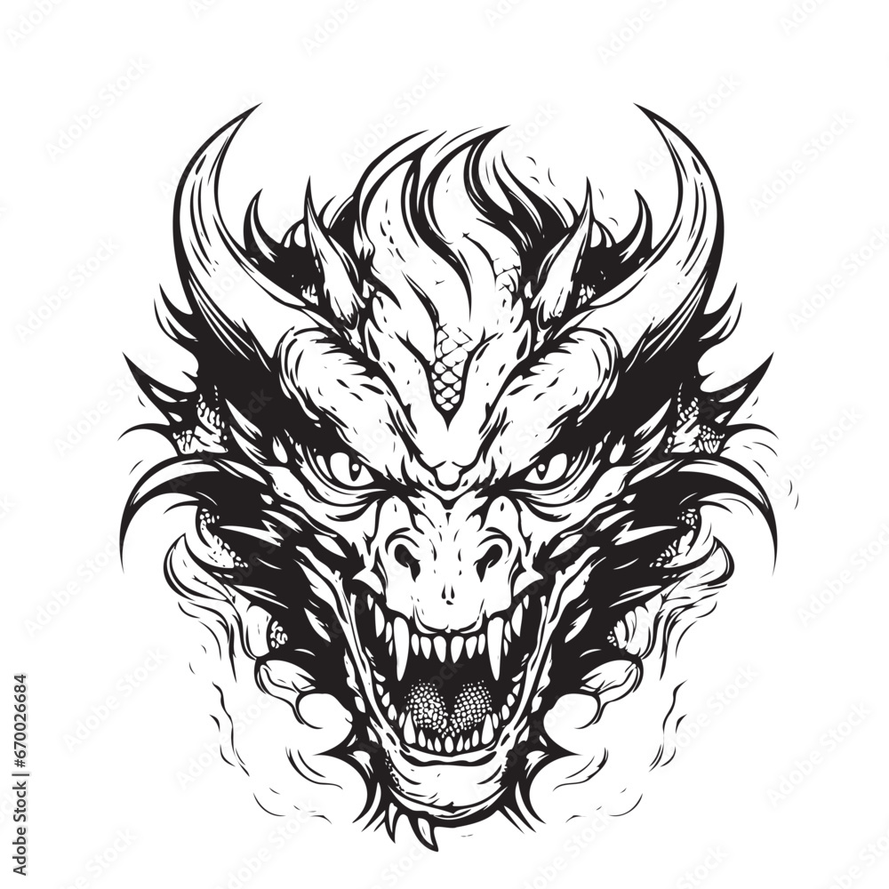 Dragon portrait cartoon hand drawn sketch illustration Wild animals
