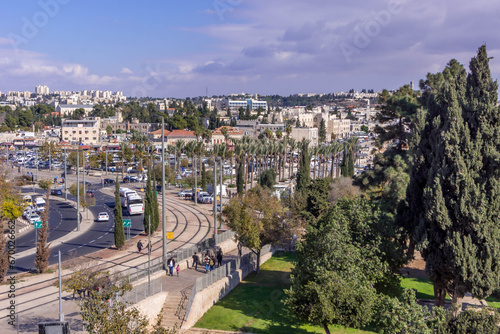 The park, the highway, and the view over northern parts of Jerusalem, Israel.