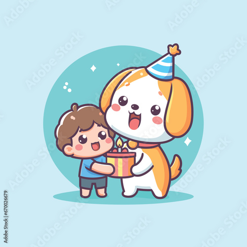 A child and his dog celebrating a birthday, Generative AI