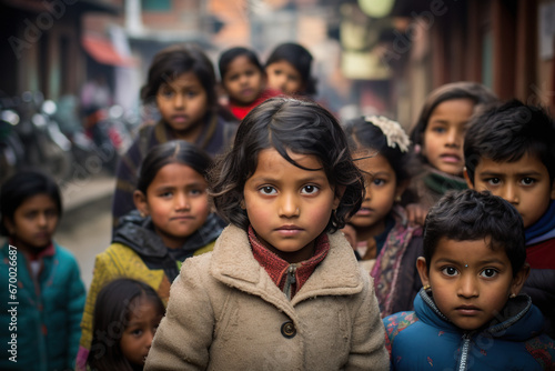 Group of small children from low-income families a