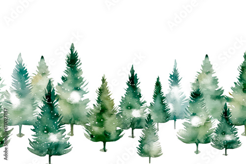 Winter forest  Christmas and New Year s theme in watercolor style isolate on white