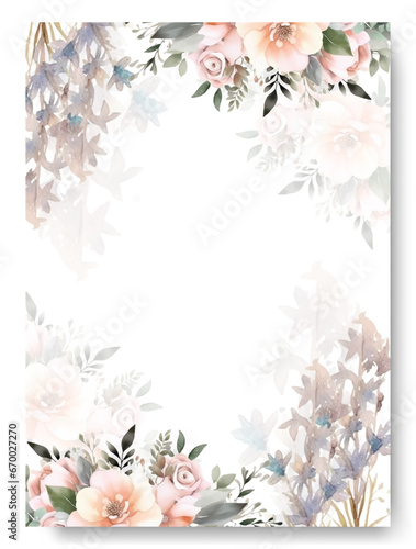 Romantic hand drawn pink rose floral wedding invitation card set. Garden theme wedding invitation card.