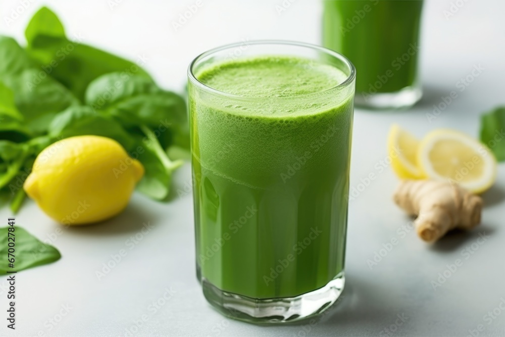 Fototapeta premium freshly prepared green juice detox in glass