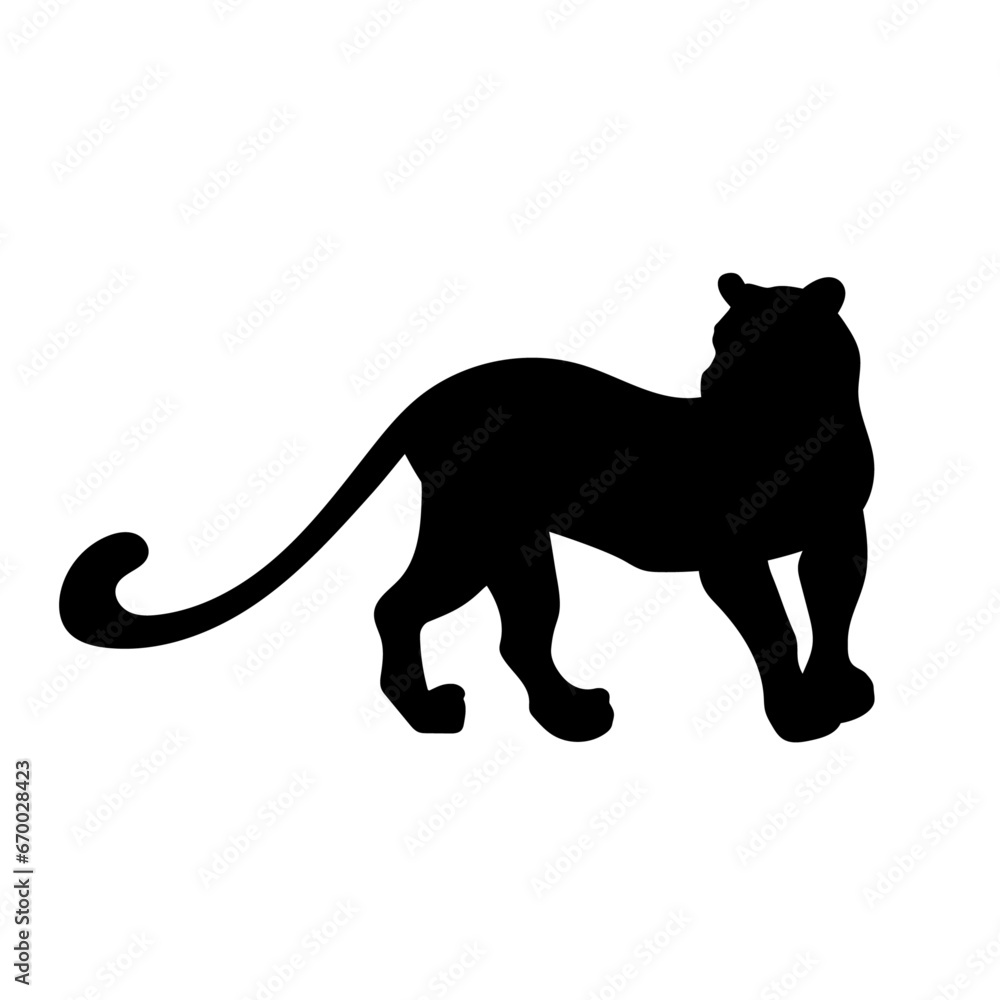 Silhouette of a predatory animal panther, cheetah, lioness. Vector graphics.