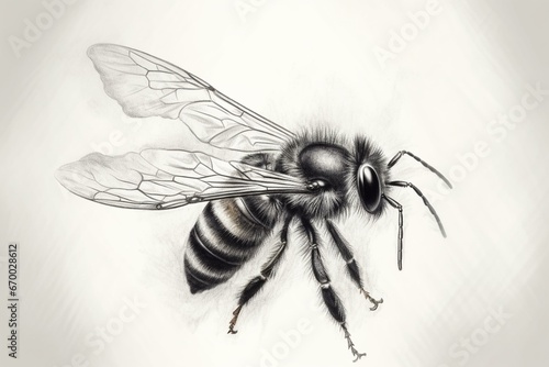 A beautiful bee flying, drawn with pencil, a remarkable pollinator. Generative AI