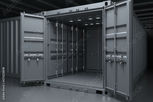 Digital depiction of a gray secure storage container. Generative AI
