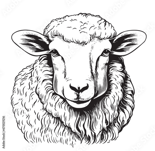 Farm sheep lamb face hand drawn sketch Vector