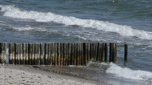 Buhne am Strand, Wellengang, Falshoeft, Geltinger Bucht, Schleswig-Holstein, Germany, Europe photo