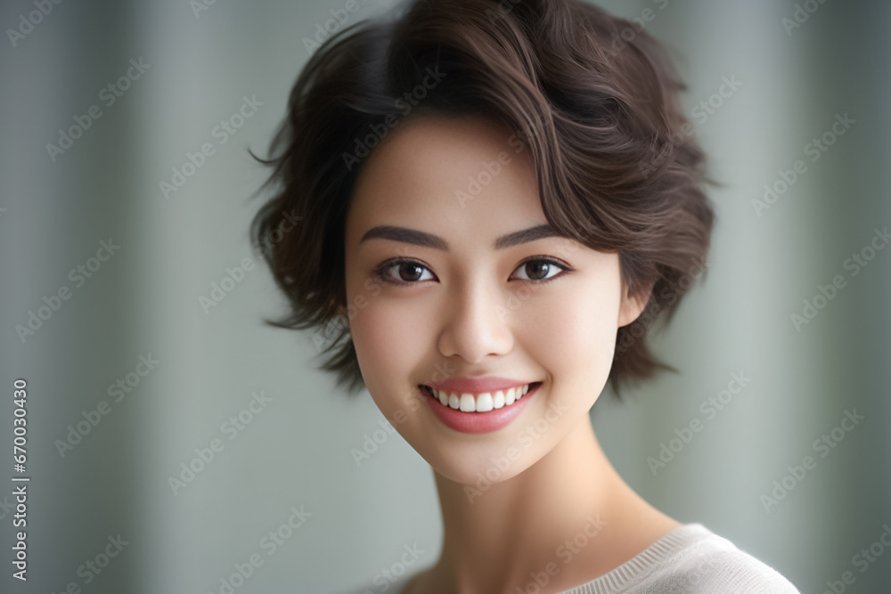 Beautiful Asian Woman, Close up on her face with Smooth skin look at the camera on a White background in Studio light. generative AI Beautiful Asian Woman, Close up on her face with Smooth skin look at the camera on a White background in Studio light. generative AI
