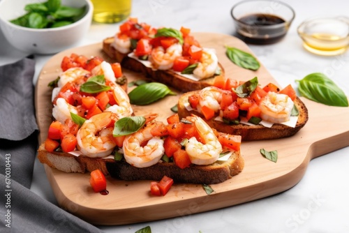 deconstructed shrimp bruschetta with ingredients neatly placed