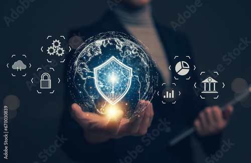 Cyber       security protection concept  personal data protection and financial transaction protection. Security lock technology protects personal information on smartphones.