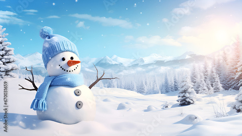 Christmas Atmosphere Snowman,snowman in the snow,AI Generative 