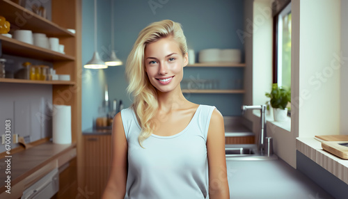 Radiant Independence - Happy Woman in Her Cozy Kitchen