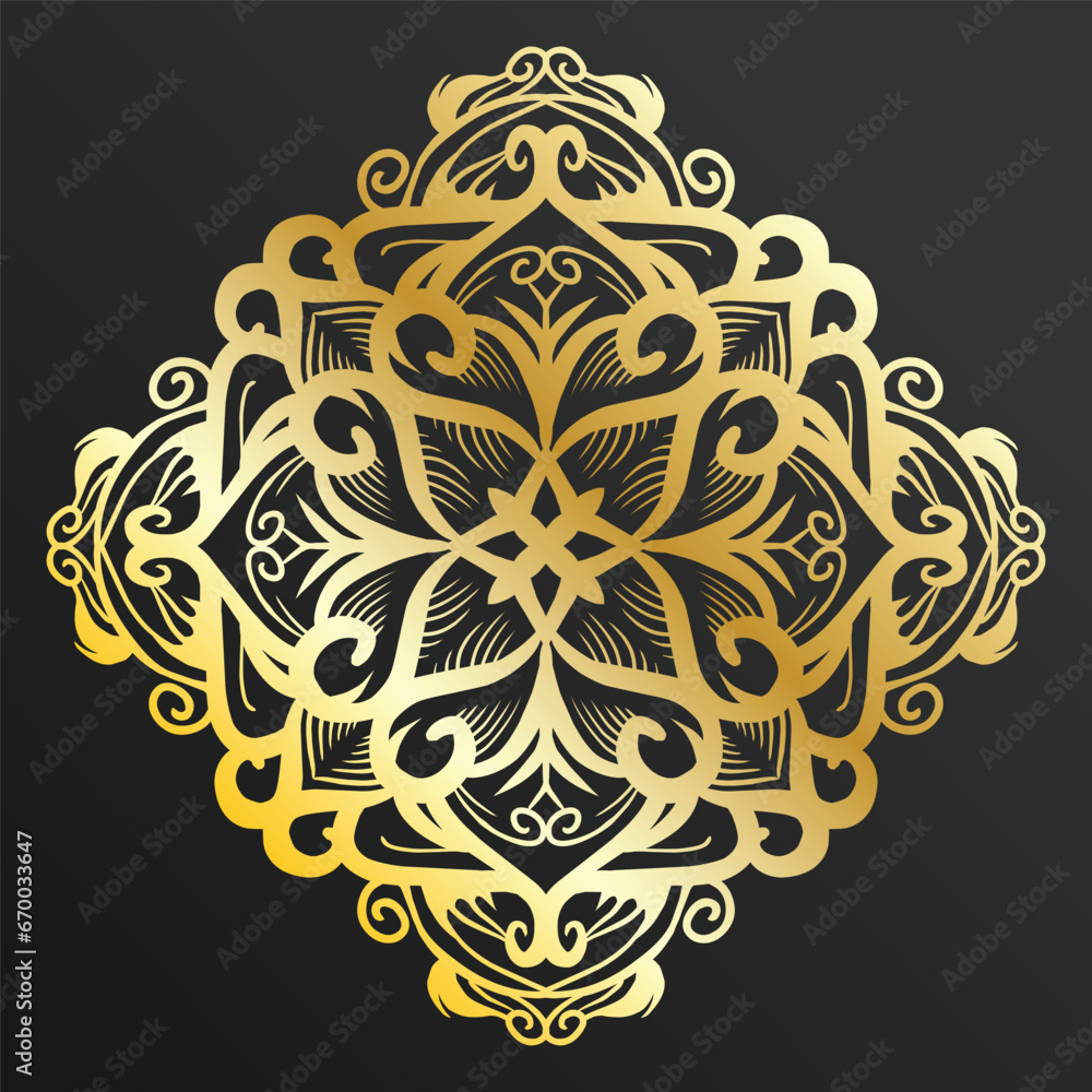 Luxury ornamental mandala design background in gold color. Decorative ornament in ethnic oriental style. Oriental pattern, vintage decorative elements. Weave design elements. Yoga logos vector.