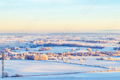 Beautiful winter landscape view in the countryside