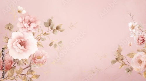 Minimalist wallpaper with golden flowers and botanical leaves.