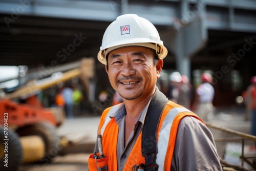 Construction worker smile face at site