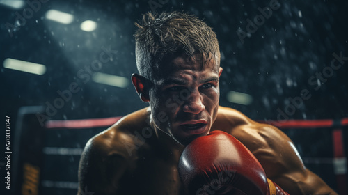 Boxer Ready For Battle In The Ring Showing Strength and Athletic Skills to become Champion © Rajko