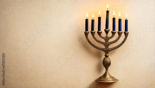 Jewish holiday Hanukkah background with menorah and candles.