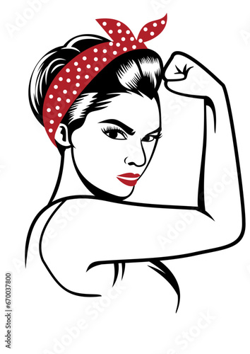 Rosie the riveter vector illustration - international women`s day vector, yes we can vector isolated on white background  photo