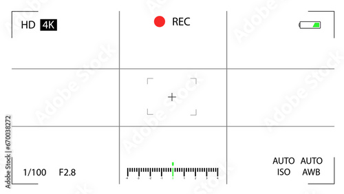 Camera viewfinder. Viewfinder camera recording. Video screen on a black background. vector illustration