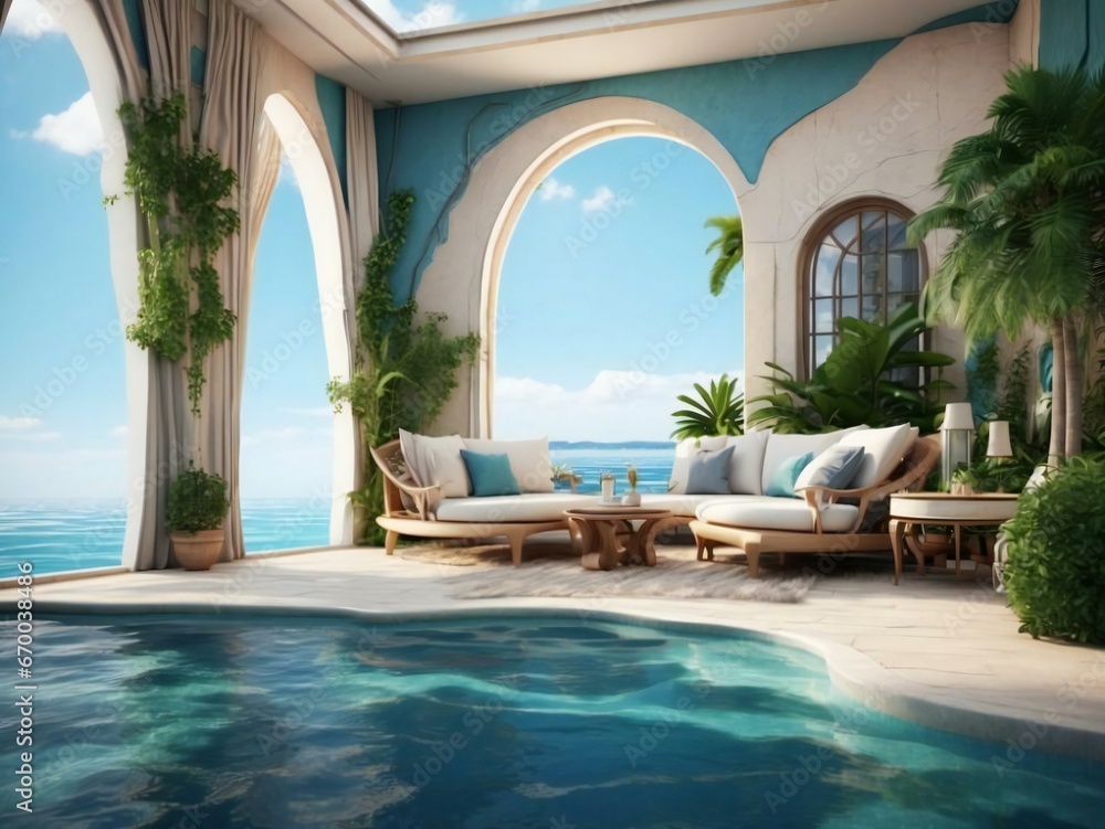 Fototapeta premium Ocean villa Generative AI