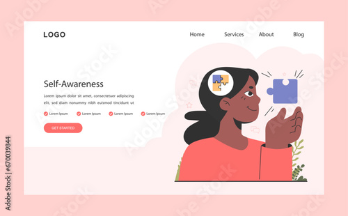 Self-awareness web banner or landing page. Mindfulness and balance. EQ development. Deep understanding of emotions and empathy. Self-regulation and meditation . Flat vector illustration