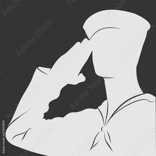US Navy sailor saluting silhouette. Vector illustration