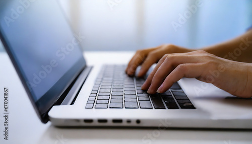 Typing keyboard on laptop computer Close-up 