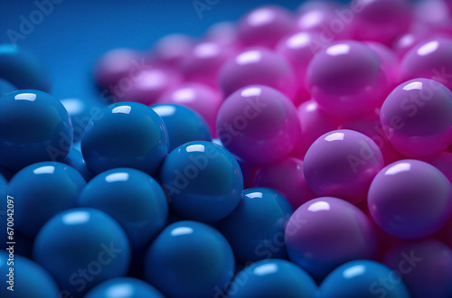 Colorful Chaos  A Close-Up of Pink and Blue Spheres in Playful Disarray. ai generative